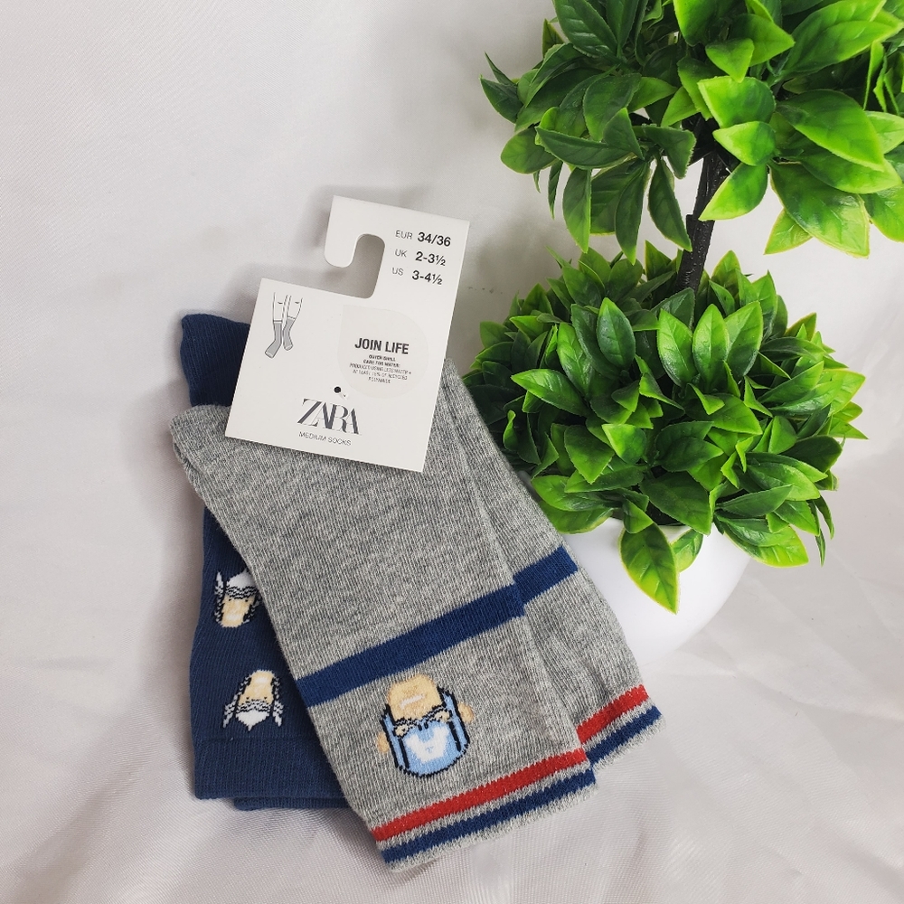 ◇ Zara Captain America Marvel Crew Socks Size 10-11 2 Pack Blue Gray